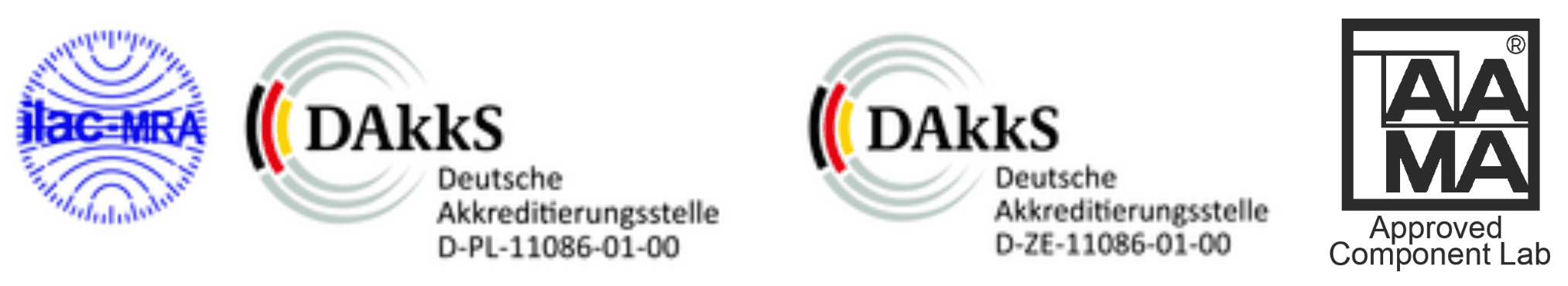 Accreditations: ILAC-MRA, DAkkS testing laboratory and certification body, AAMA Approved Component Lab